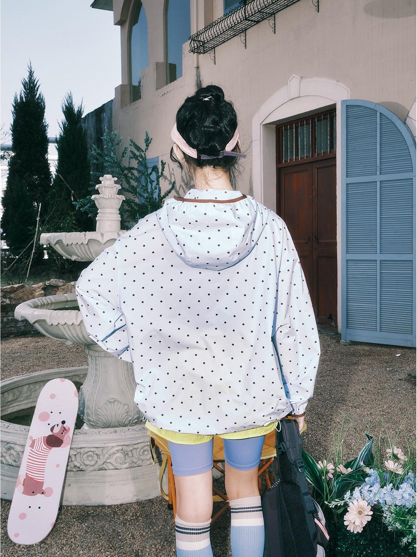 lemanism Allover Polka Dot Hooded Zip Men's Polyester Uv Long Sleeve Rash Guards