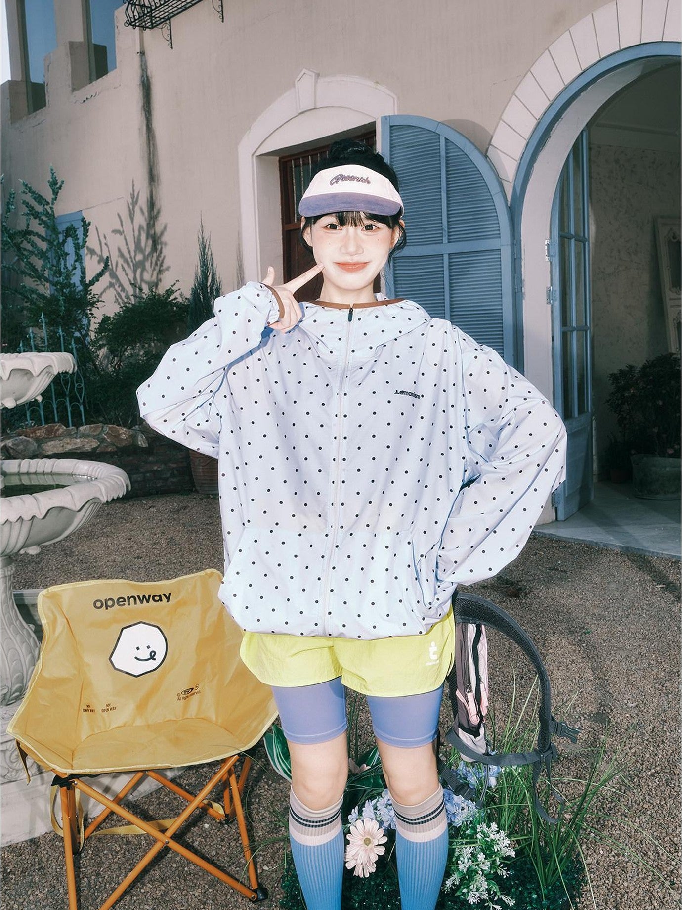 lemanism Allover Polka Dot Hooded Zip Men's Polyester Uv Long Sleeve Rash Guards