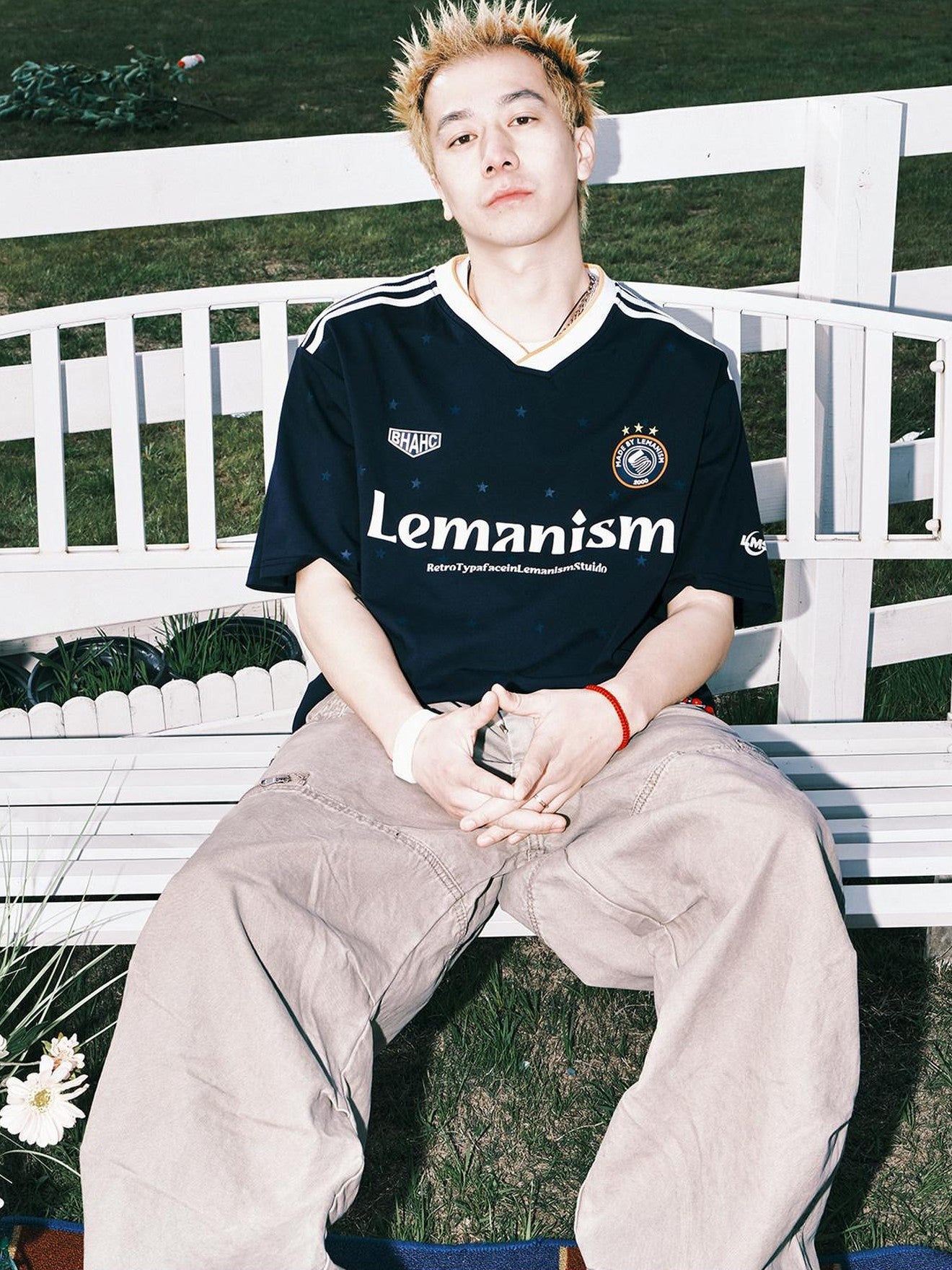 lemanism Allover Star Print V-neck Men's Jersey Short Sleeve T-shirts