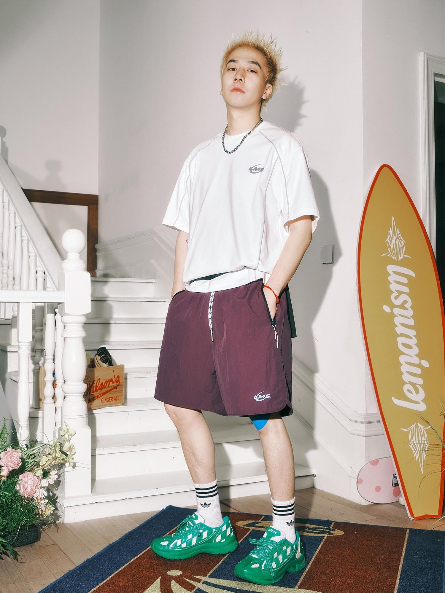 lemanism American Street Letter Print Straight Fit Men's Nylon Chino Shorts
