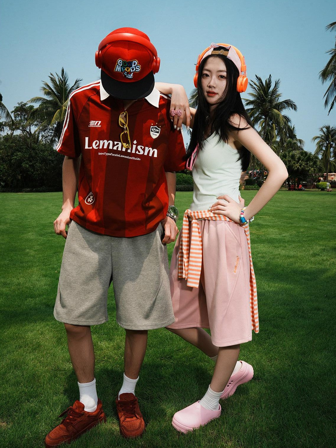 lemanism American Trend Solid Casual Couple Mid Length Men's Chino Shorts