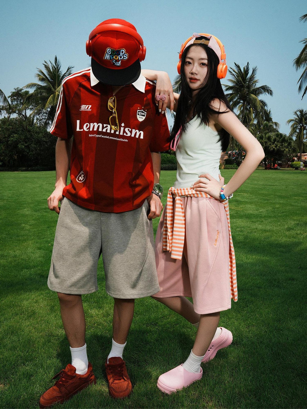 lemanism American Trend Solid Casual Couple Mid Length Men's Chino Shorts