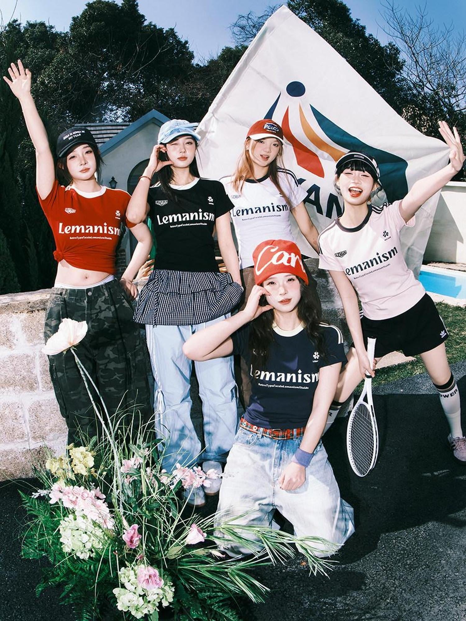 lemanism Cropped Three Stripe Letter Print Men's Cotton Slim Short Sleeve T-shirts