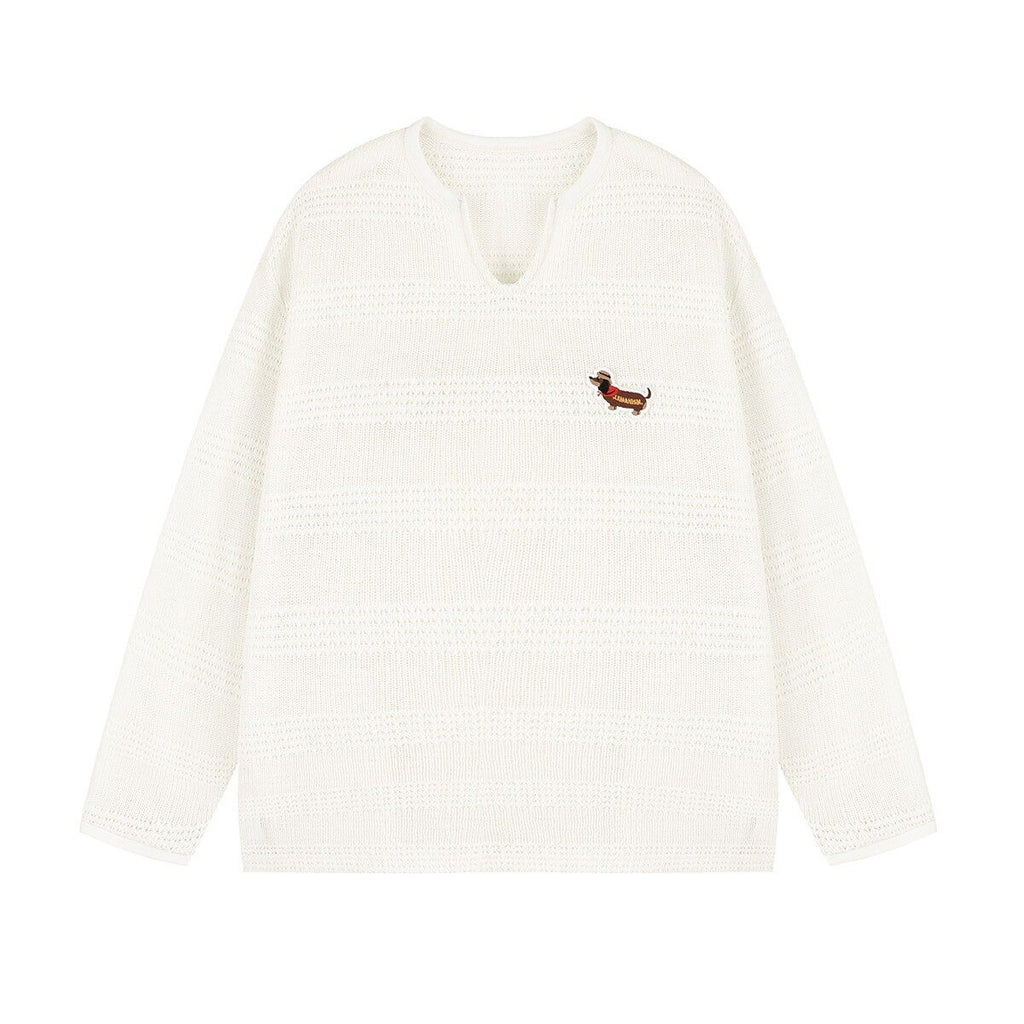 lemanism_Dachshund_Cutout_Oversized_Men's_Polyester_Long_Sleeve_T-shirts_MISSTT