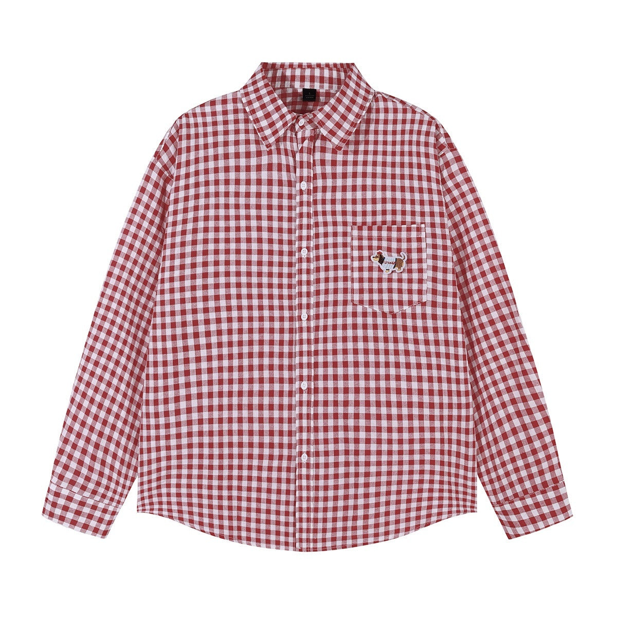 lemanism_Dachshund_Embroidered_Plaid_Loose_Men's_Cotton_Polyester_Blend_Flannel_Shirts_MISSTT