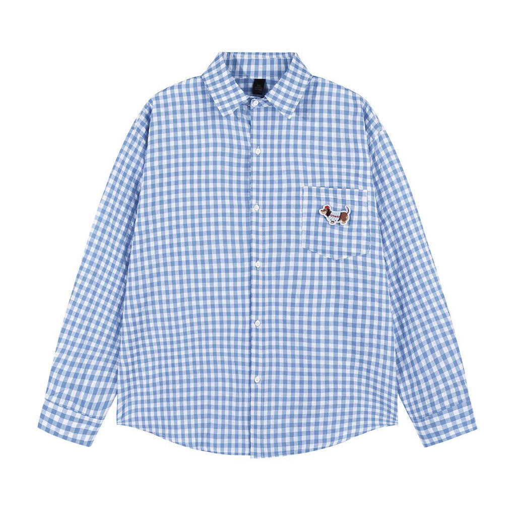 lemanism_Dachshund_Embroidered_Plaid_Loose_Men's_Cotton_Polyester_Blend_Flannel_Shirts_MISSTT