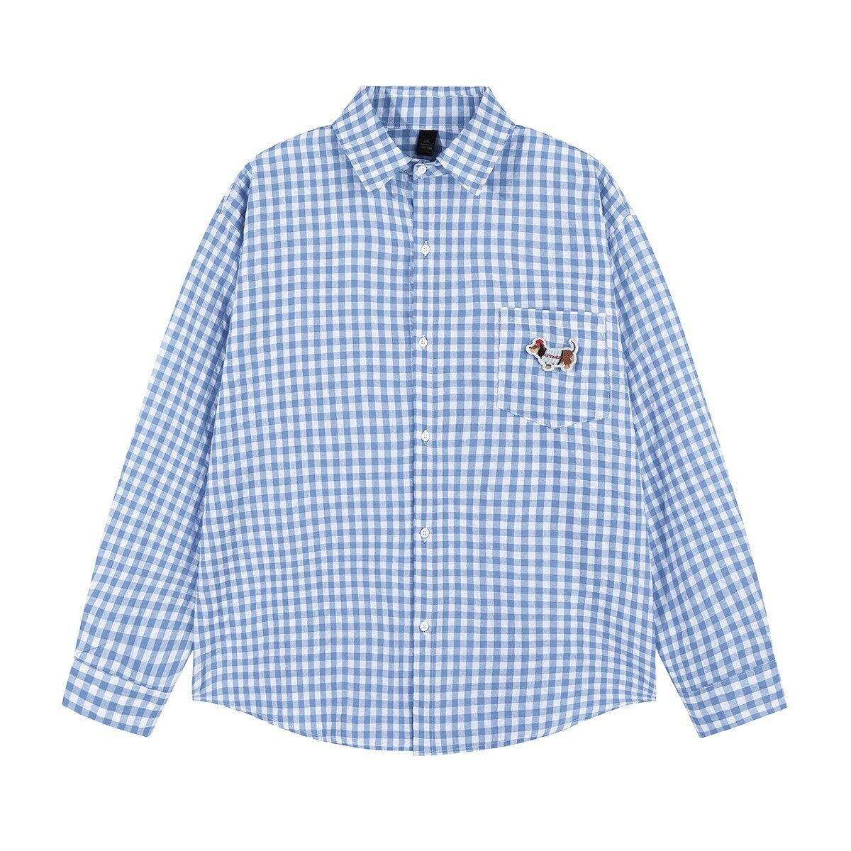 lemanism_Dachshund_Embroidered_Plaid_Loose_Men's_Cotton_Polyester_Blend_Flannel_Shirts_MISSTT