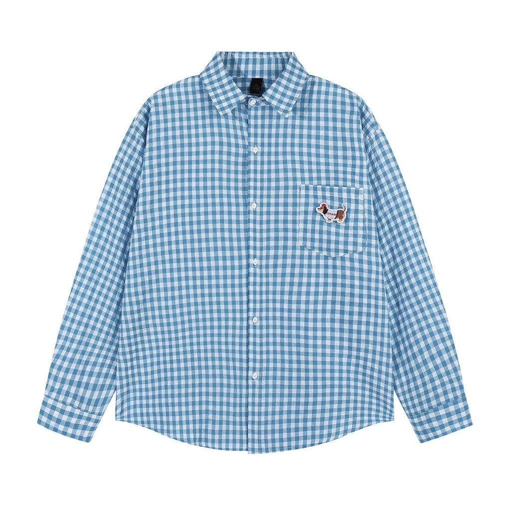 lemanism_Dachshund_Embroidered_Plaid_Loose_Men's_Cotton_Polyester_Blend_Flannel_Shirts_MISSTT