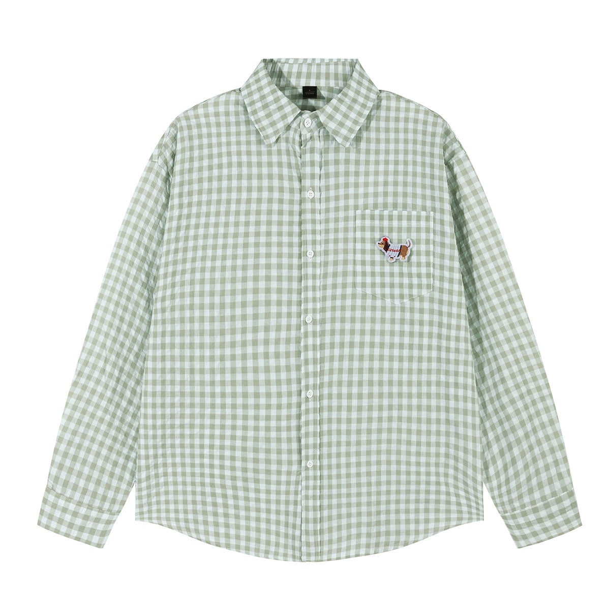 lemanism_Dachshund_Embroidered_Plaid_Loose_Men's_Cotton_Polyester_Blend_Flannel_Shirts_MISSTT