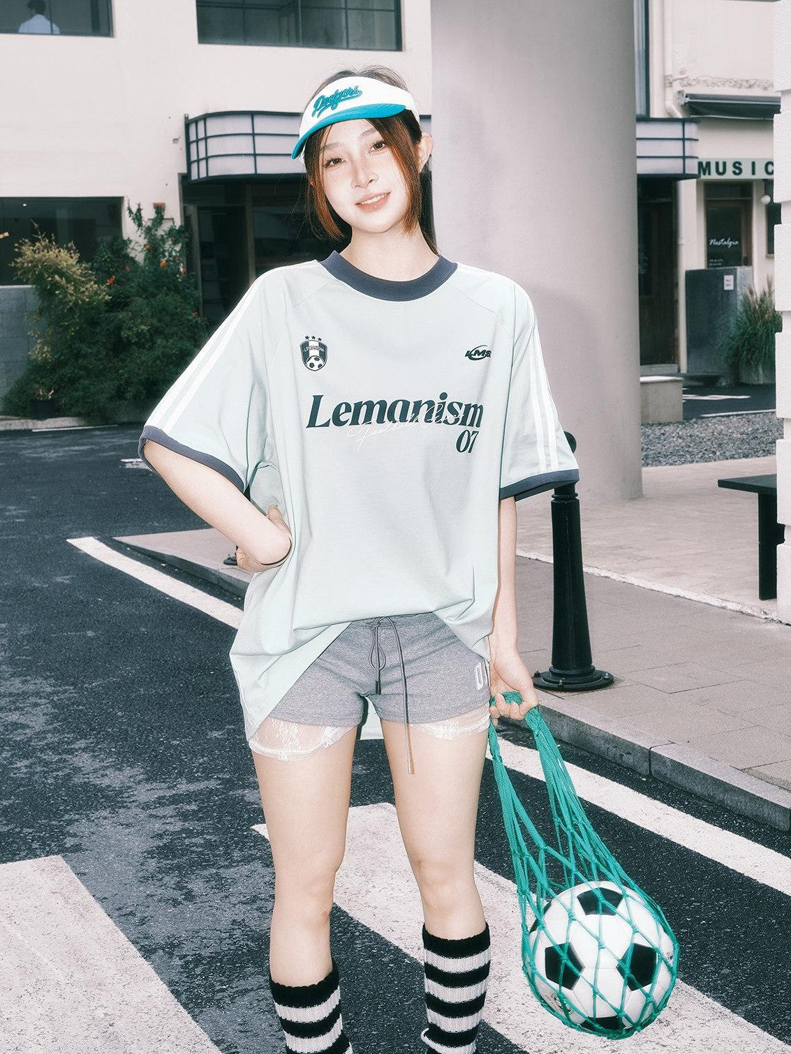lemanism Double Stripe Letter Print Relaxed Fit Men's Cotton Blend Short Sleeve T-shirts