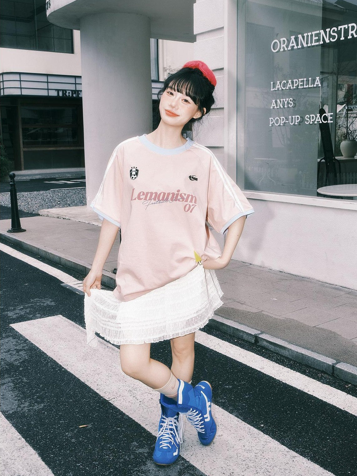 lemanism Double Stripe Letter Print Relaxed Fit Men's Cotton Blend Short Sleeve T-shirts