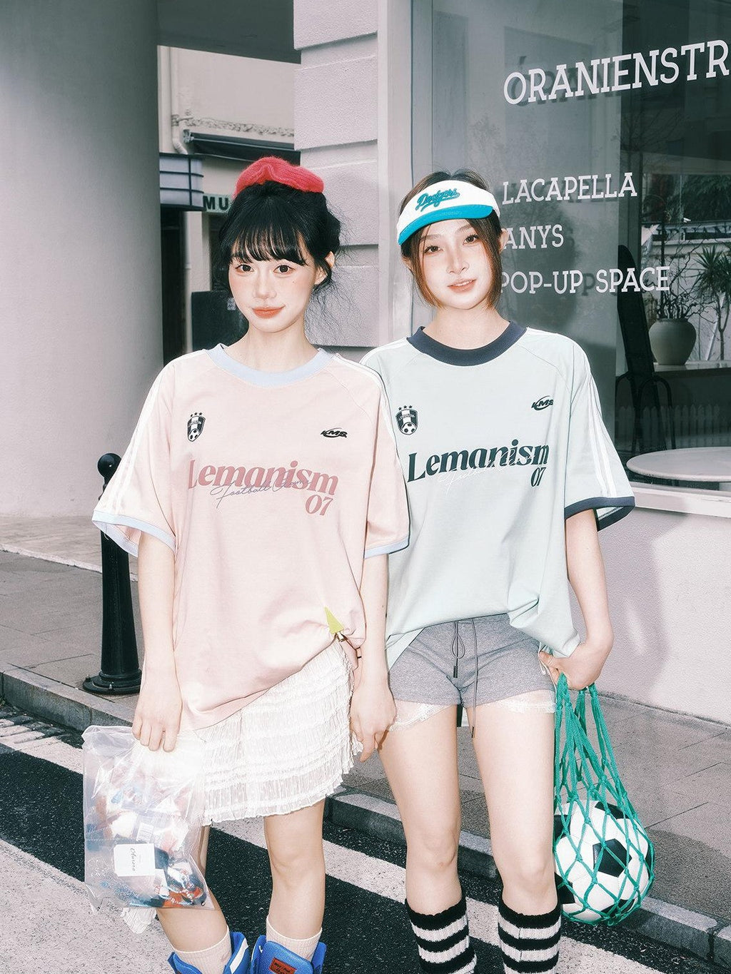 lemanism Double Stripe Letter Print Relaxed Fit Men's Cotton Blend Short Sleeve T-shirts