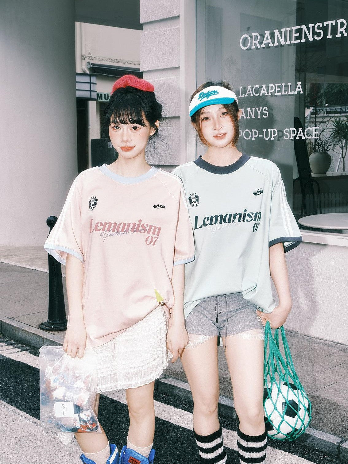 lemanism Double Stripe Letter Print Relaxed Fit Men's Cotton Blend Short Sleeve T-shirts