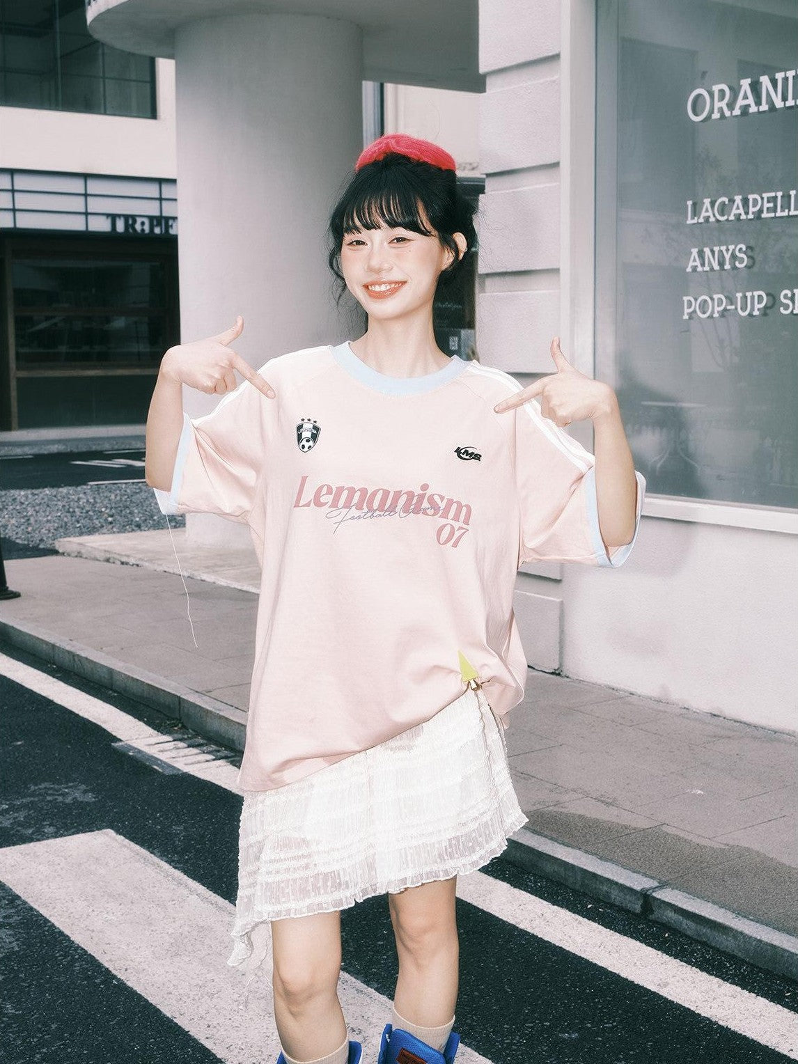 lemanism Double Stripe Letter Print Relaxed Fit Men's Cotton Blend Short Sleeve T-shirts