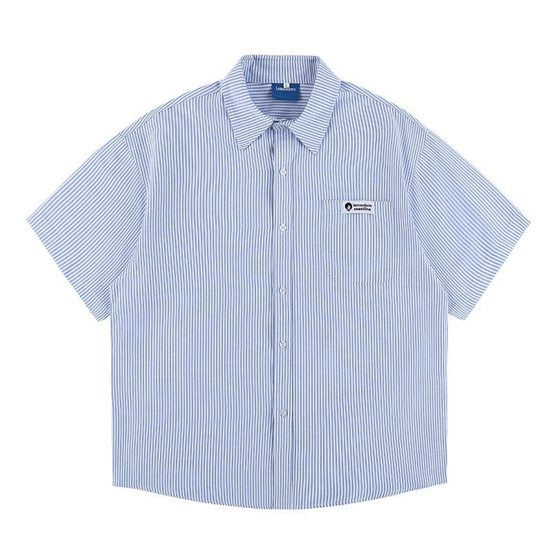 lemanism_Japanese_Uv_Protection_Vertical_Stripe_Short_Sleeve_Loose_Men's_Striped_Shirts_MISSTT