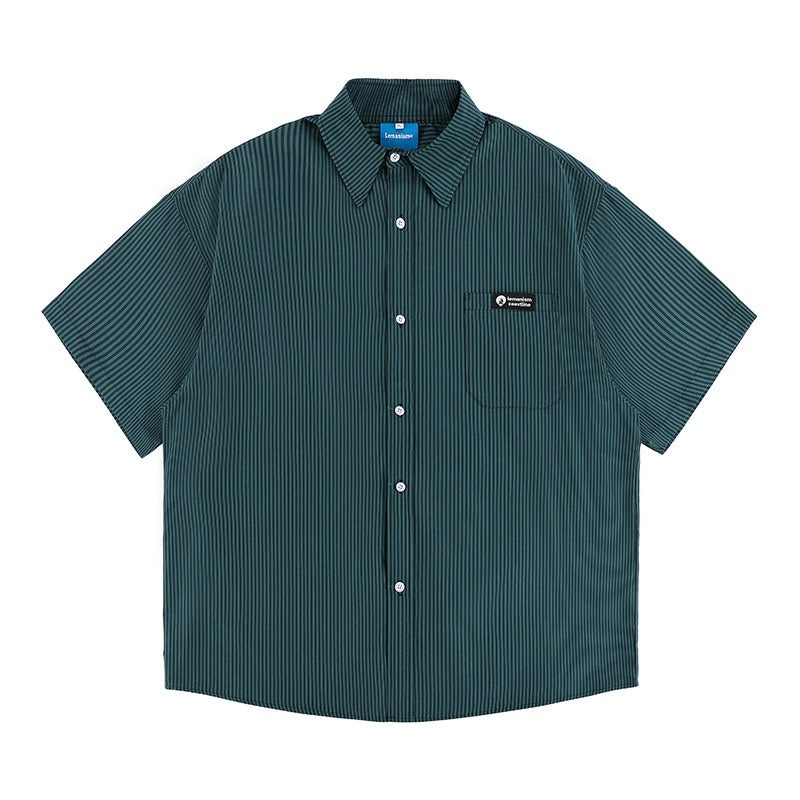 lemanism_Japanese_Uv_Protection_Vertical_Stripe_Short_Sleeve_Loose_Men's_Striped_Shirts_MISSTT