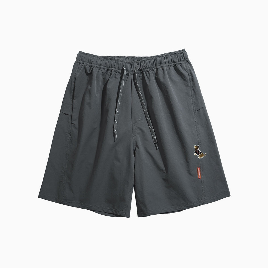 lemanism_Light_Blue_Dachshund_Print_Straight_Loose_Men's_Polyester_Athletic_Shorts_MISSTT