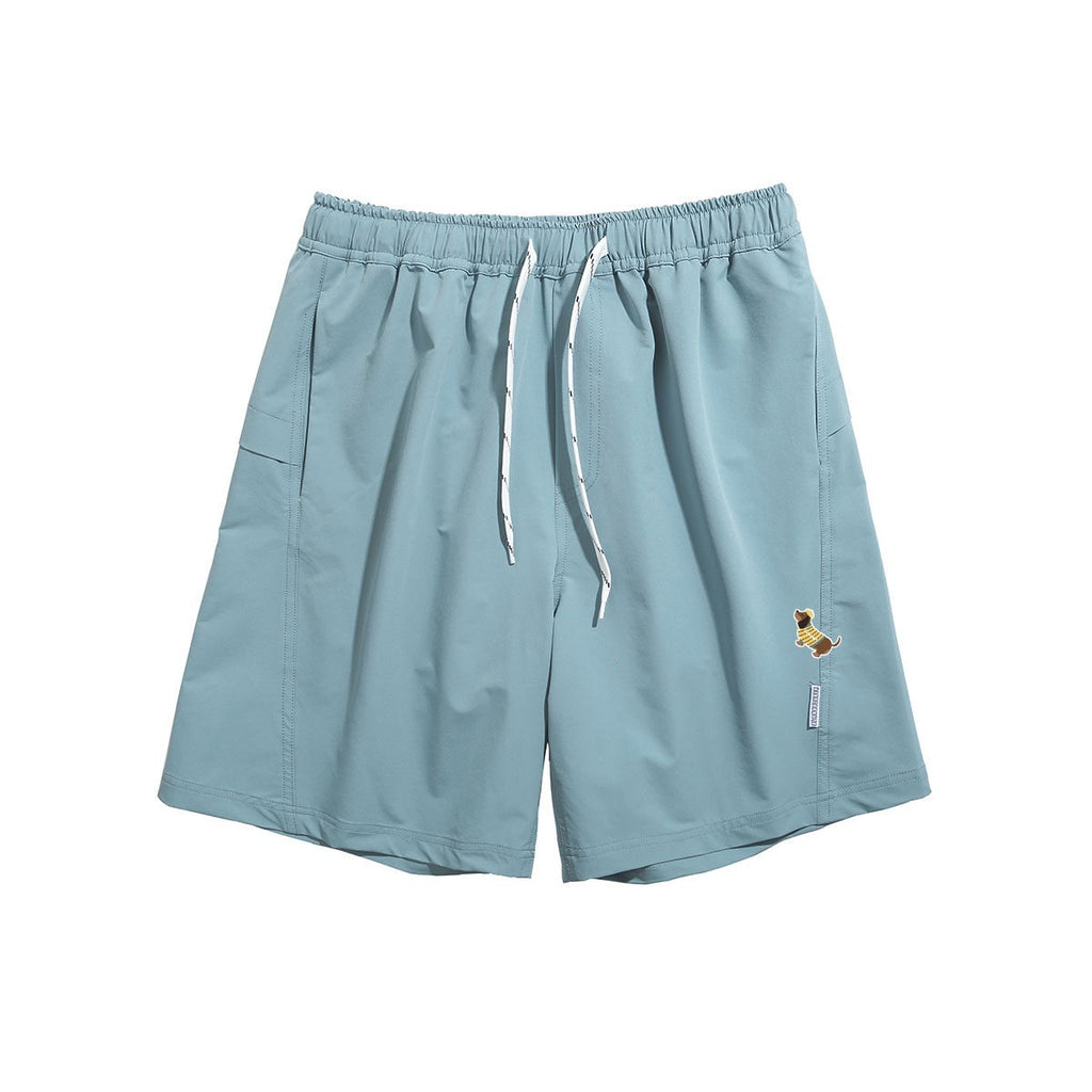 lemanism_Light_Blue_Dachshund_Print_Straight_Loose_Men's_Polyester_Athletic_Shorts_MISSTT