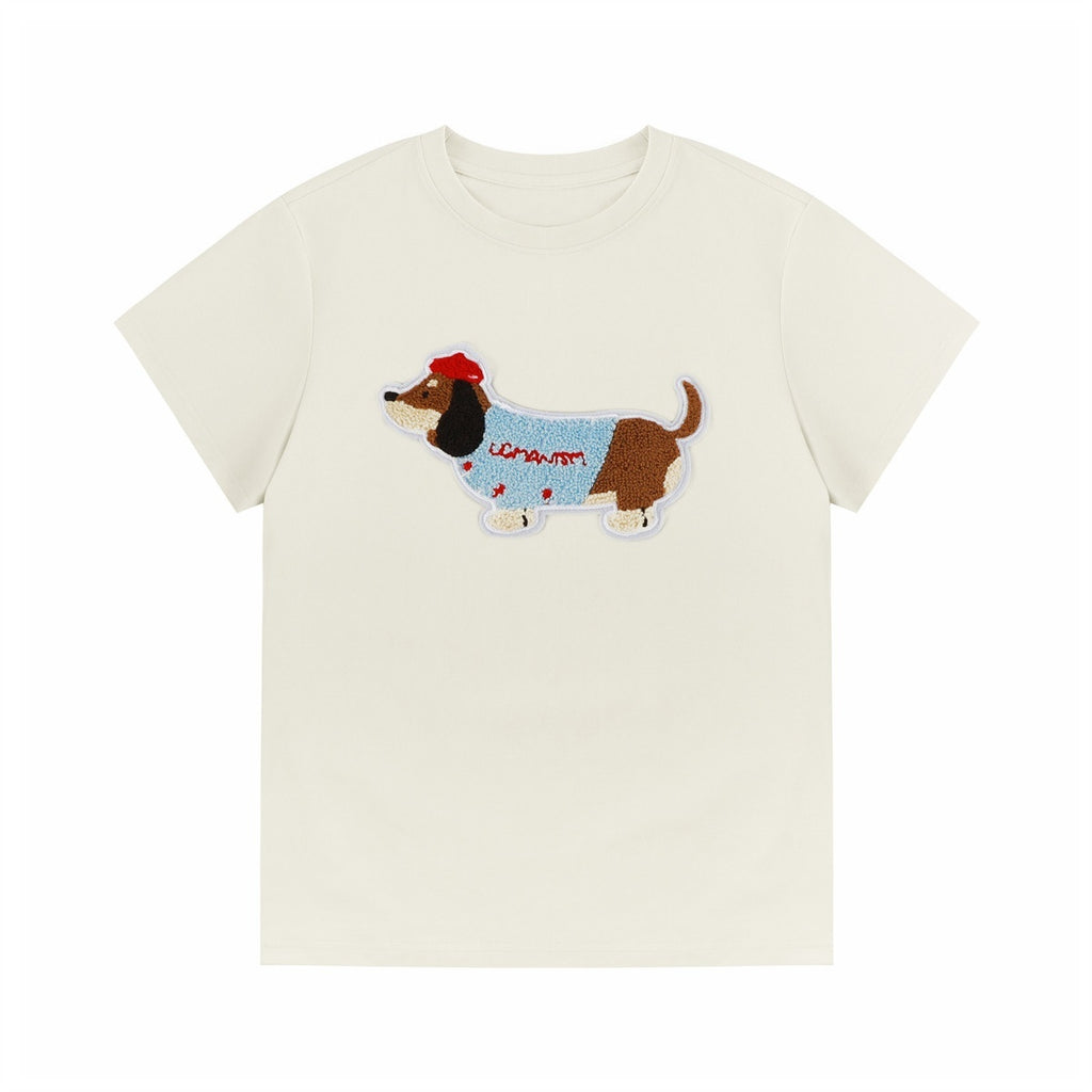 lemanism_Loose_Fit_Dachshund_Terry_Embroidery_Men's_Cotton_Short_Sleeve_T-shirts_MISSTT