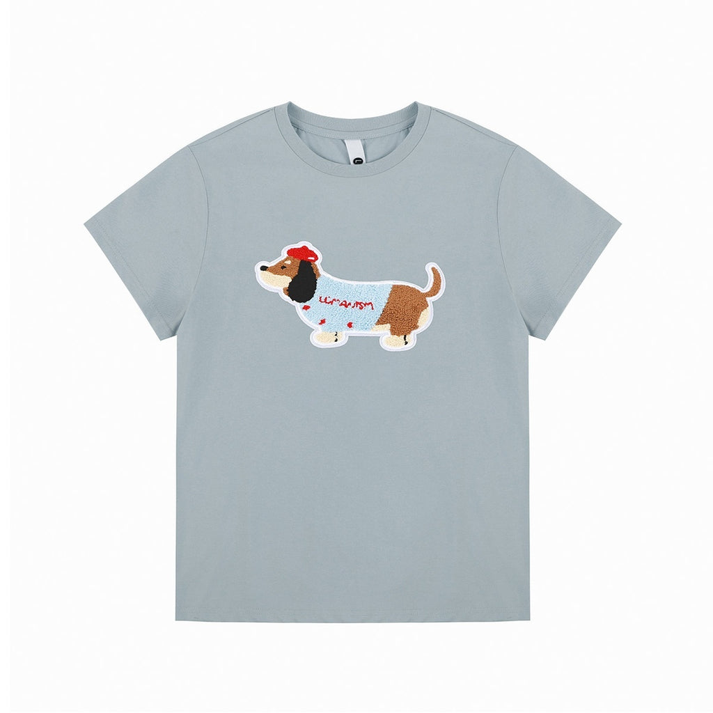 lemanism_Loose_Fit_Dachshund_Terry_Embroidery_Men's_Cotton_Short_Sleeve_T-shirts_MISSTT