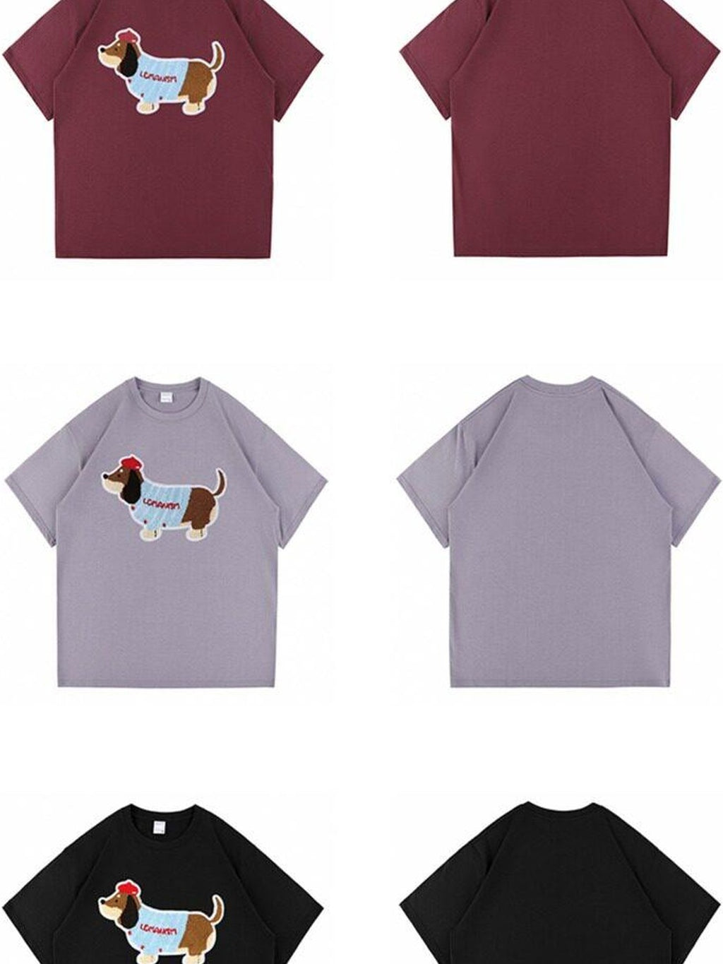 lemanism Loose Fit Dachshund Terry Embroidery Men's Cotton Short Sleeve T-shirts