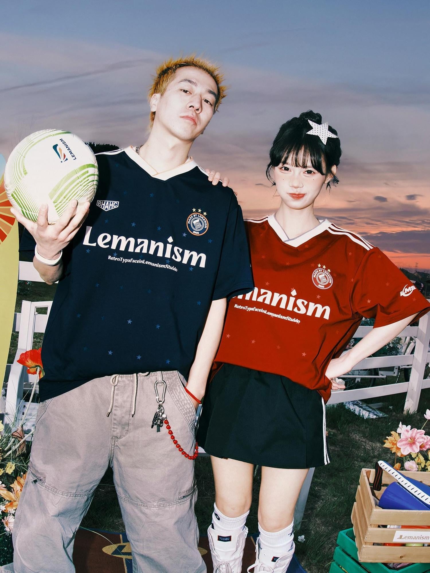 lemanism Pink Star V-neck American Jersey Men's Short Sleeve T-shirts