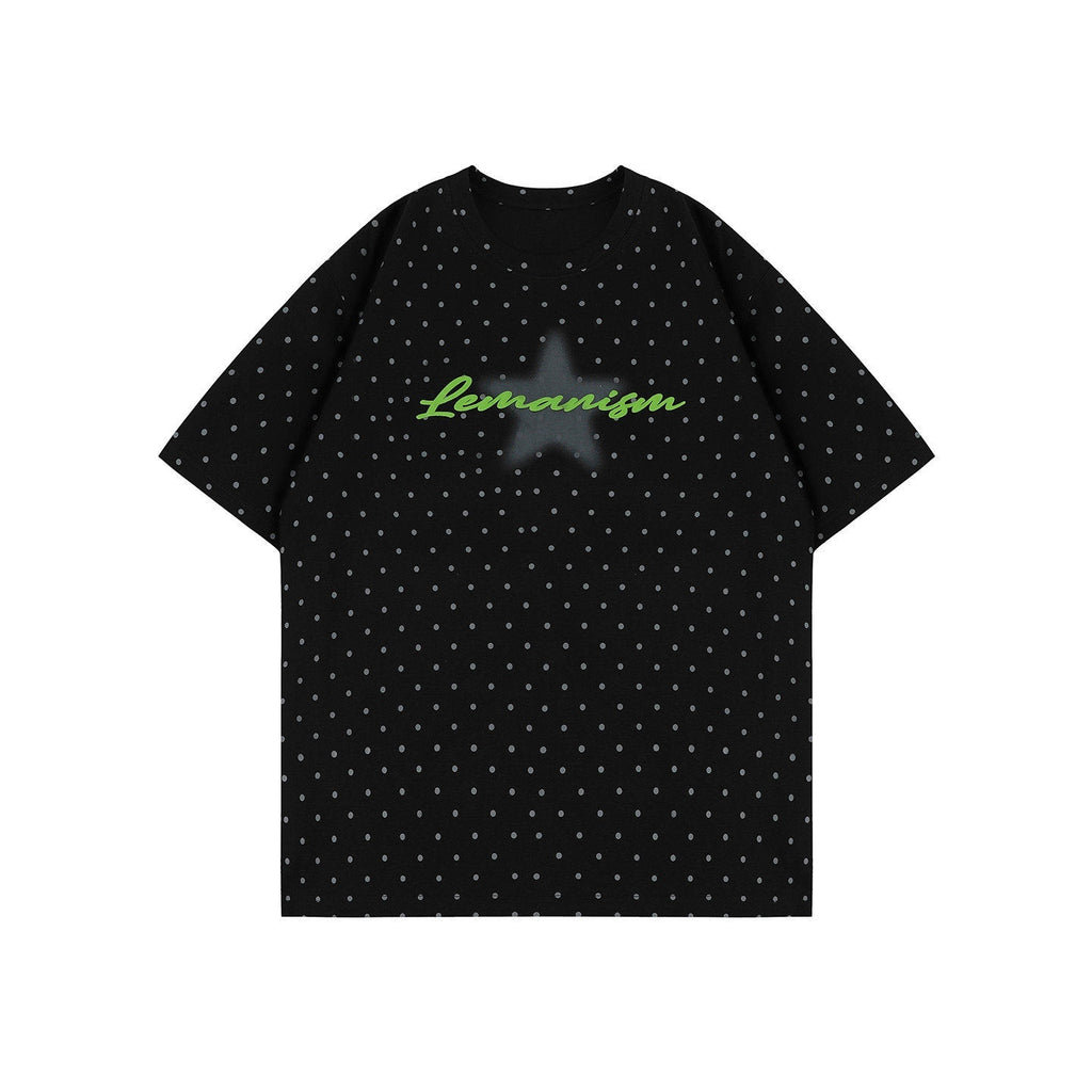 lemanism_Polka_Dot_Print_Lettering_Relaxed_Fit_Men's_Short_Sleeve_T-shirts_MISSTT