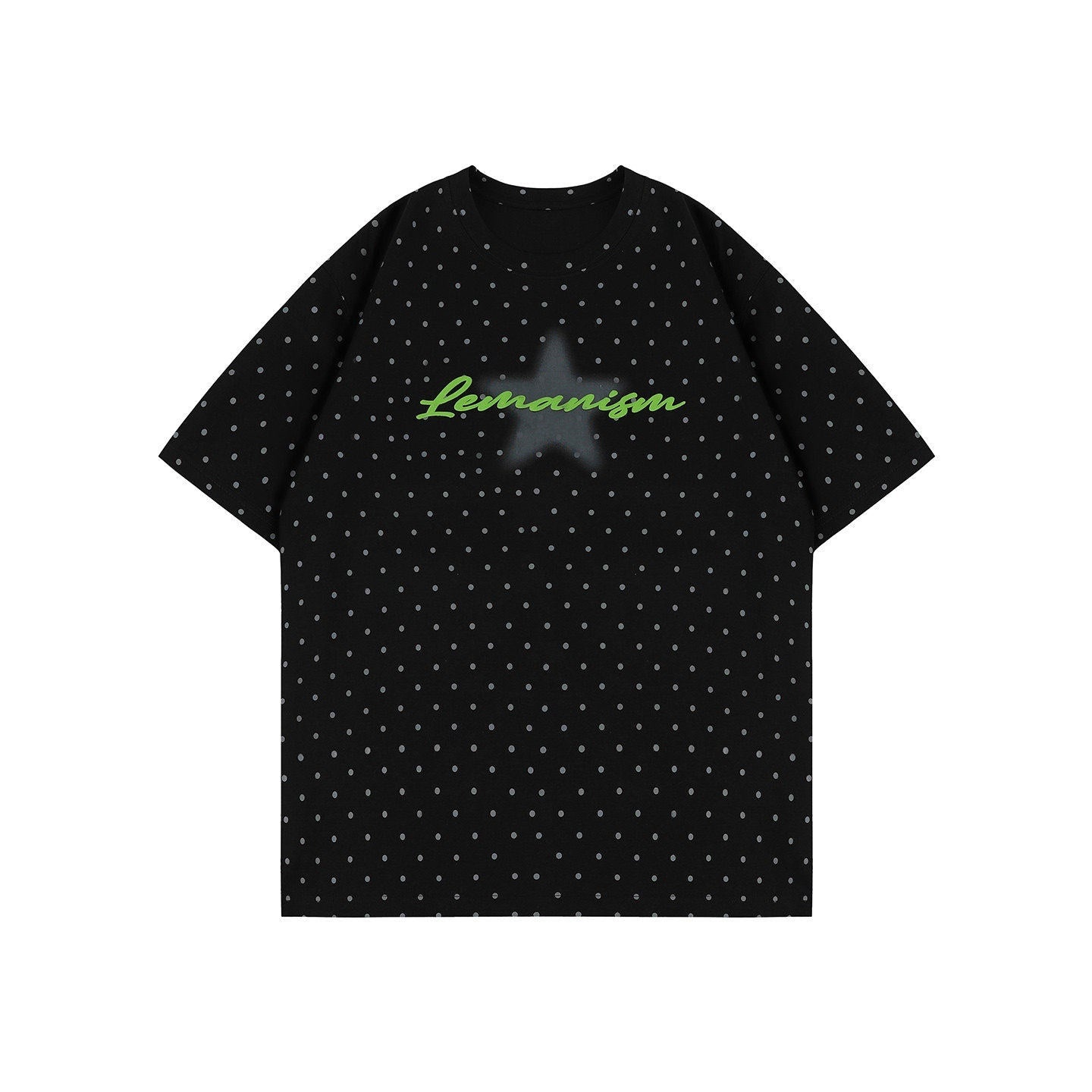 lemanism_Polka_Dot_Print_Lettering_Relaxed_Fit_Men's_Short_Sleeve_T-shirts_MISSTT