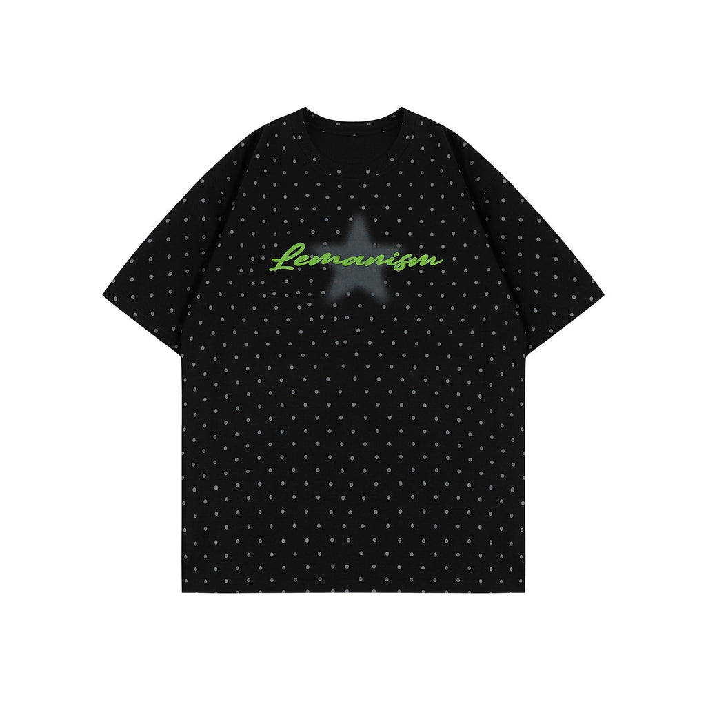 lemanism_Polka_Dot_Print_Loose_Fit_Men's_Poly_Cotton_Blend_Short_Sleeve_T-shirts_MISSTT