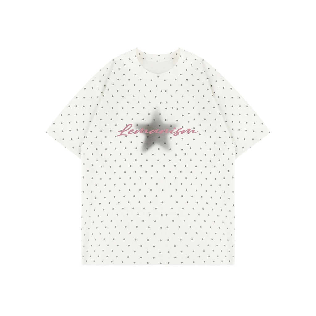 lemanism_Polka_Dot_Print_Loose_Fit_Men's_Poly_Cotton_Blend_Short_Sleeve_T-shirts_MISSTT