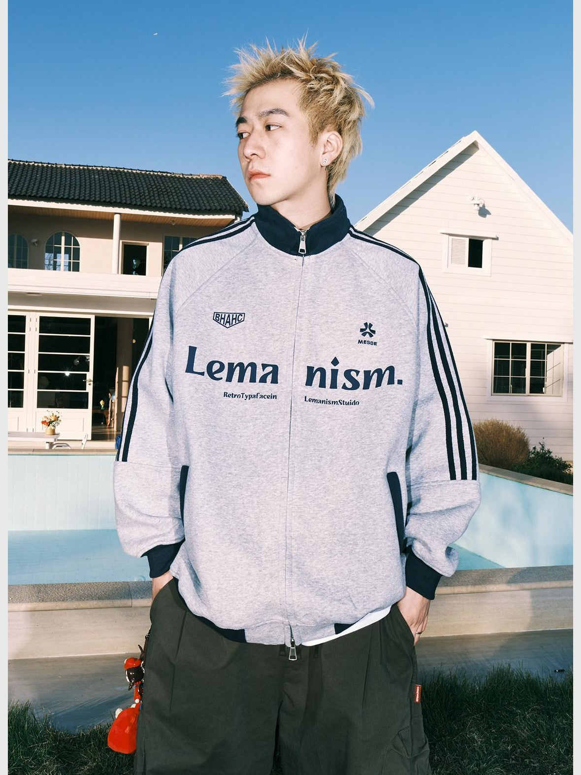 lemanism Red Baseball Varsity Stand Collar American Sport Couple Men's Zip-up Hoodies