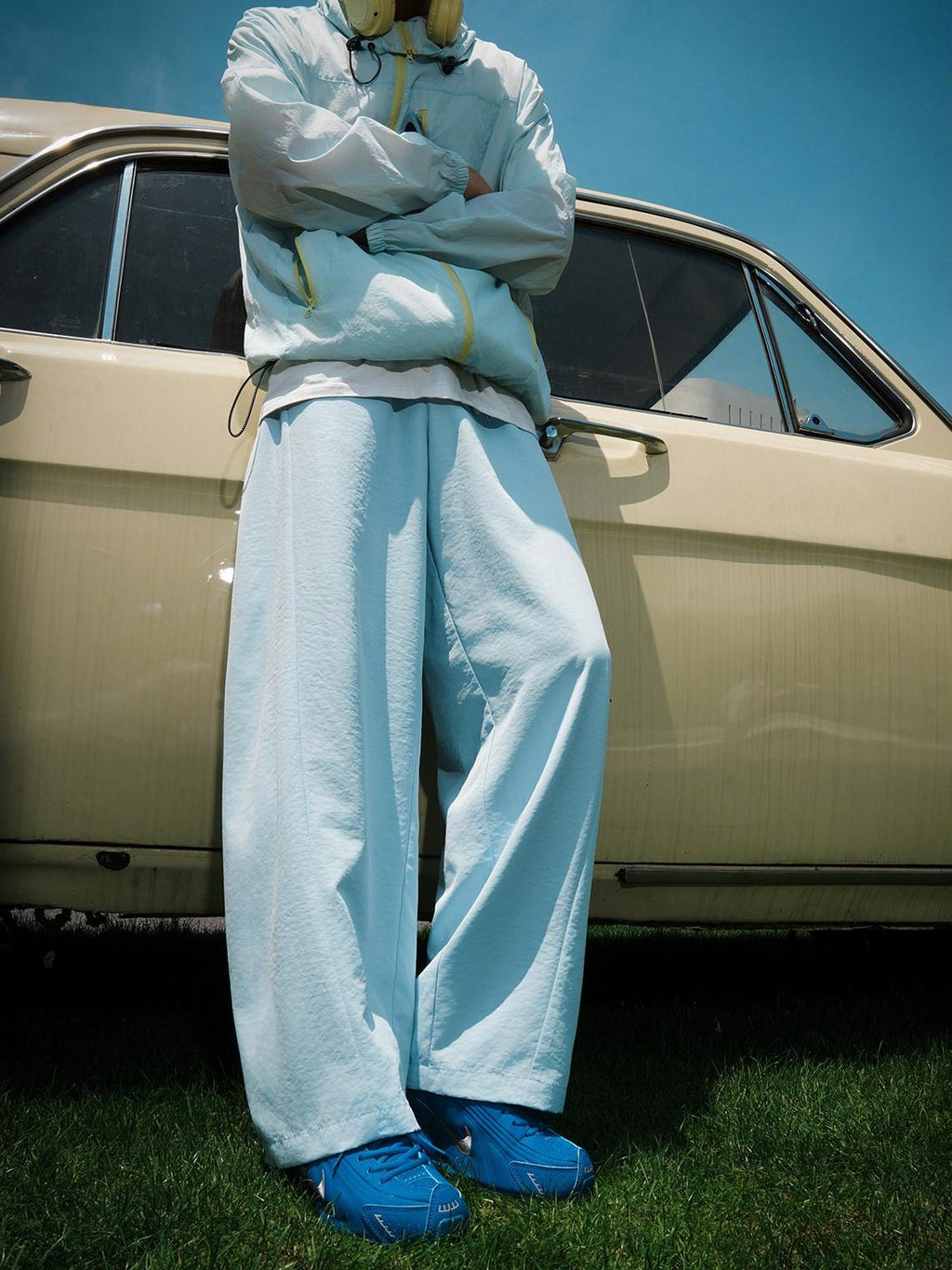 lemanism Solid Cool Quick Dry Loose Mid Rise Men's Polyester Straight-leg Pants