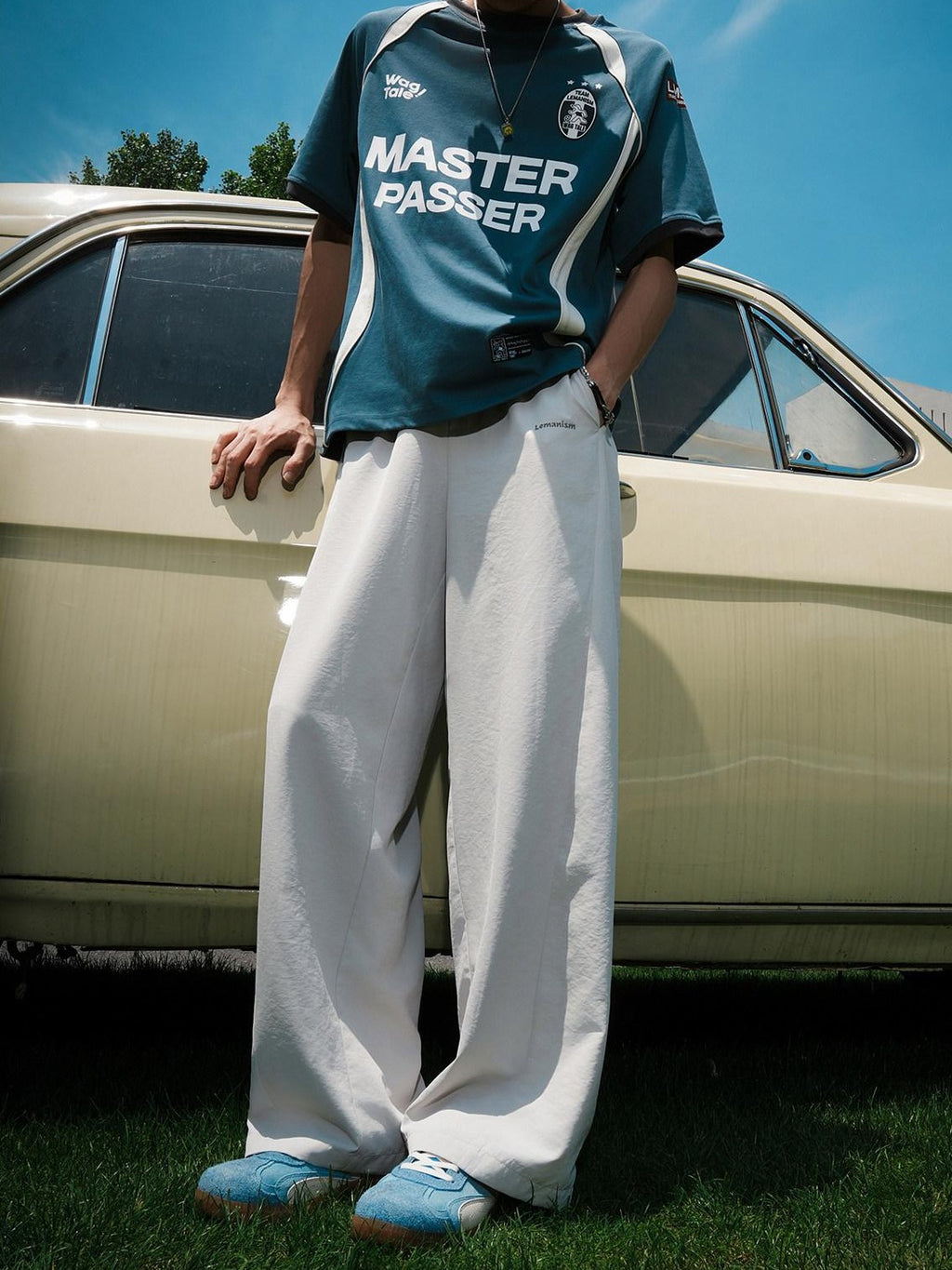 lemanism Solid Cool Quick Dry Loose Mid Rise Men's Polyester Straight-leg Pants