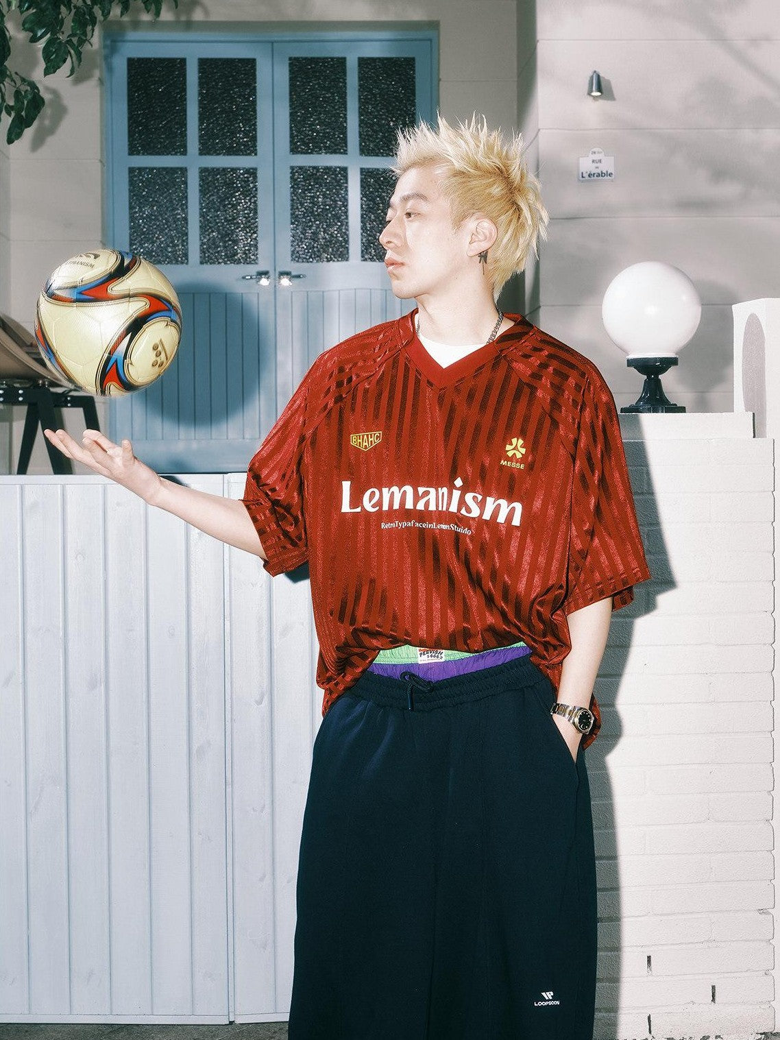 lemanism Striped Football Jersey V-neck Raglan Men's Polyester Short Sleeve T-shirts
