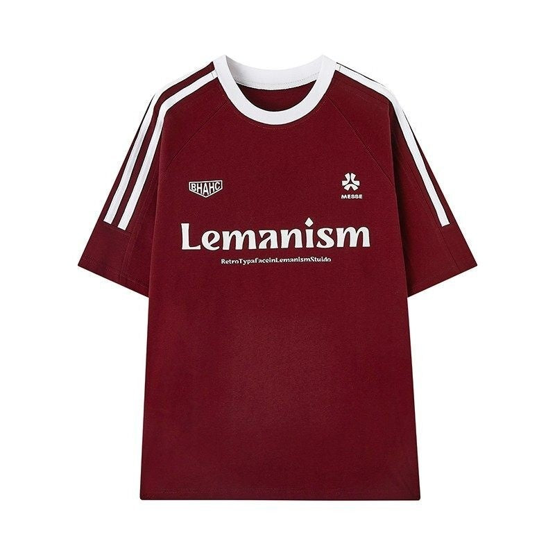 lemanism_Three_Stripe_Logo_Print_Raglan_Crewneck_Men's_Cotton_Short_Sleeve_T-shirts_MISSTT
