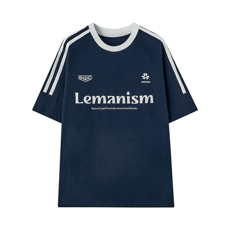 lemanism_Three_Stripe_Logo_Print_Raglan_Crewneck_Men's_Cotton_Short_Sleeve_T-shirts_MISSTT