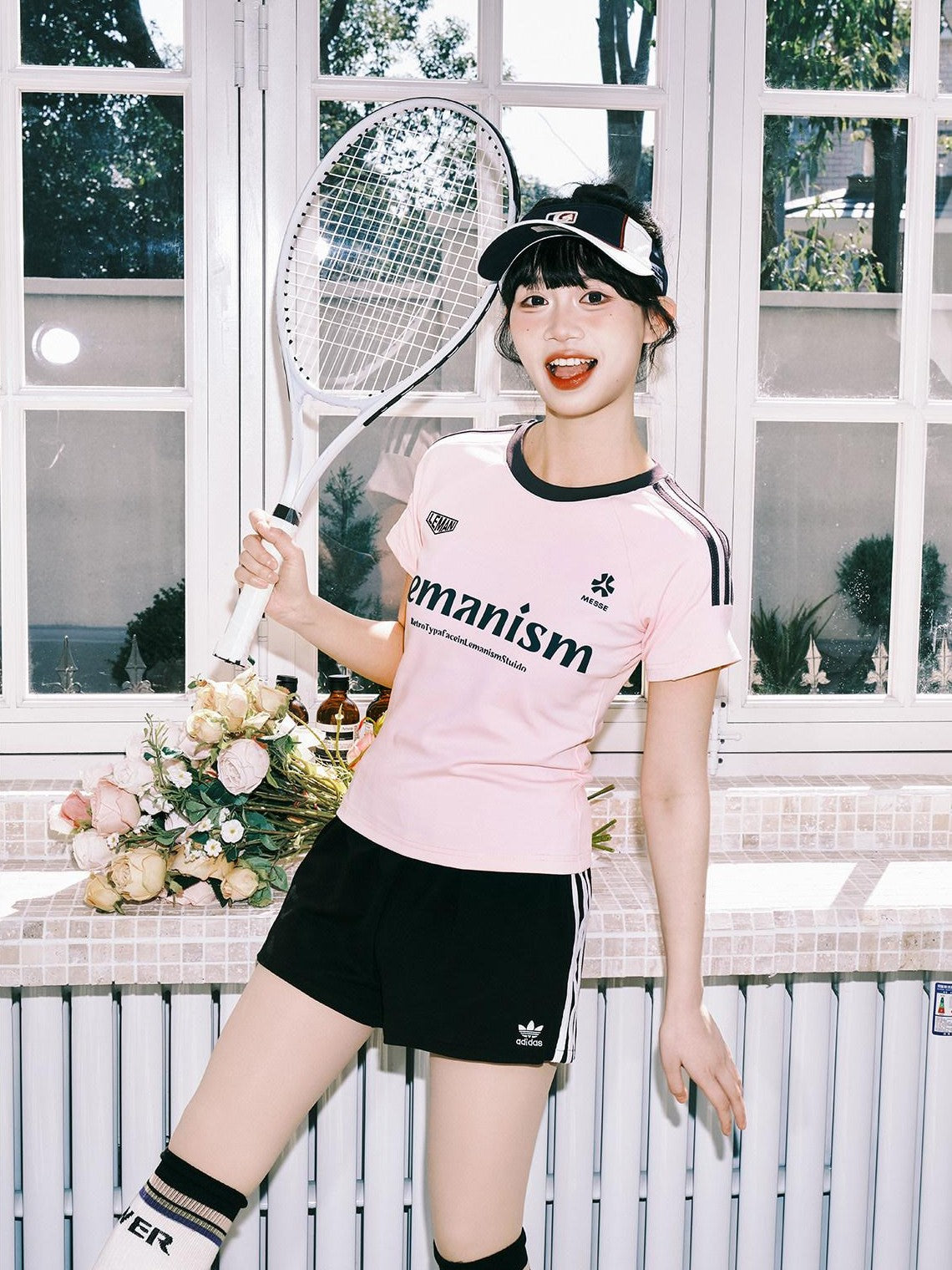 lemanism Three Stripe Logo Print Raglan Crewneck Men's Cotton Short Sleeve T-shirts