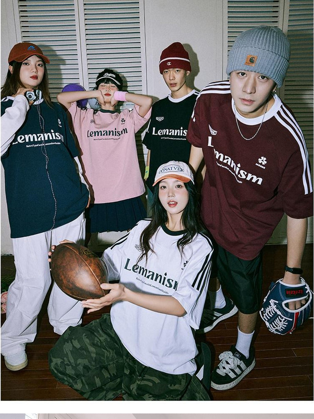 lemanism Three Stripe Logo Print Raglan Crewneck Men's Cotton Short Sleeve T-shirts