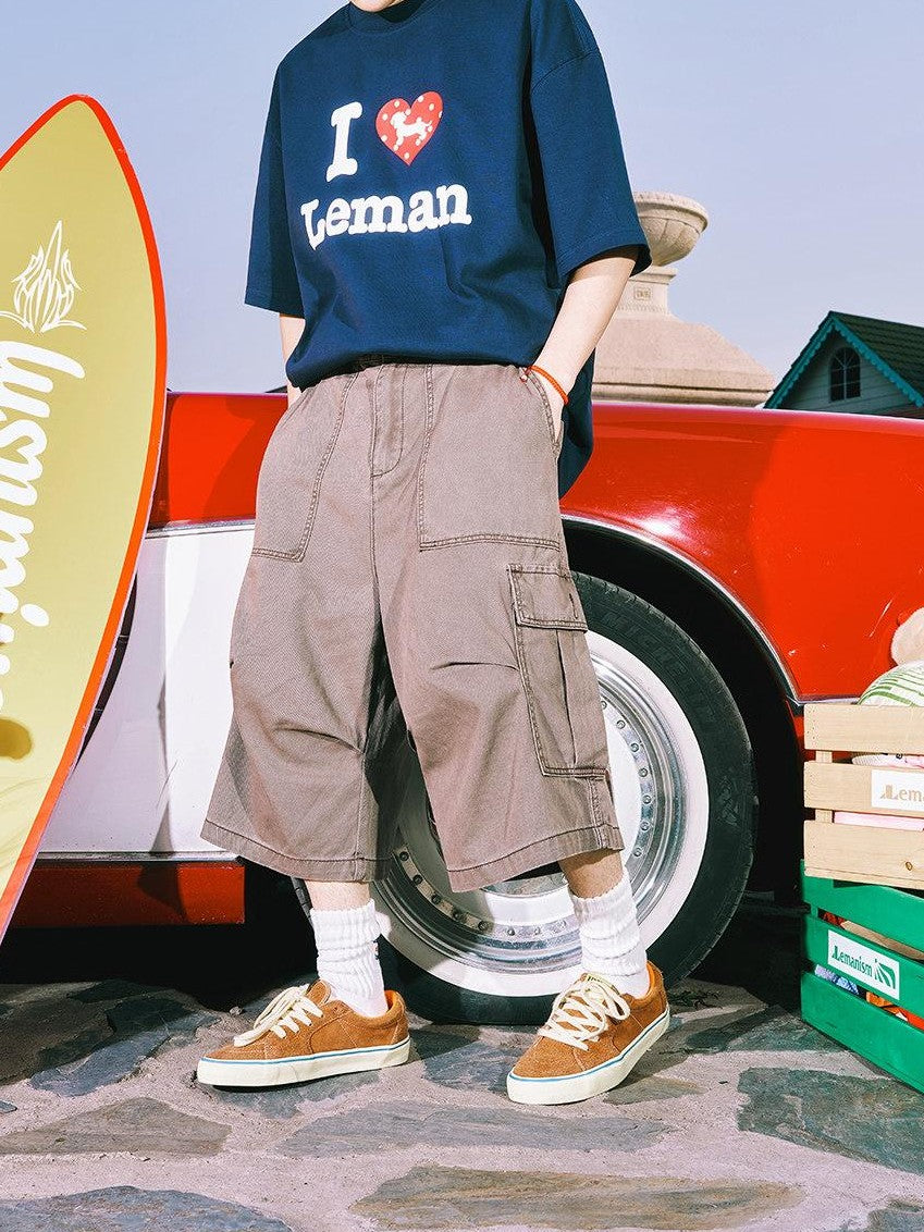 lemanism Washed Solid Workwear Relaxed Straight Mid Rise Men's Cotton Cargo Shorts