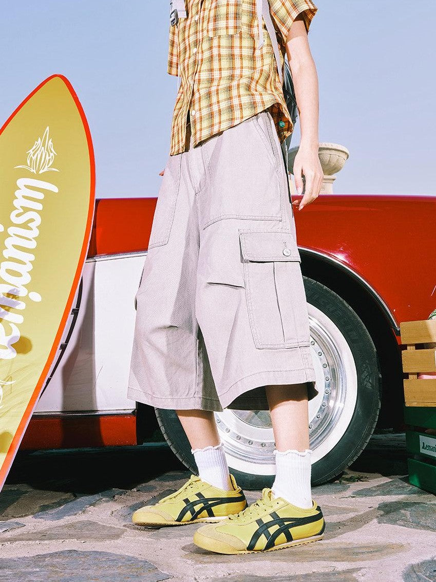 lemanism Washed Solid Workwear Relaxed Straight Mid Rise Men's Cotton Cargo Shorts