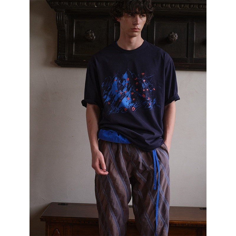 soknot_Abstract_Snow_Mountain_Print_Loose_Fit_Men's_Cotton_Short_Sleeve_T-shirts_MISSTT