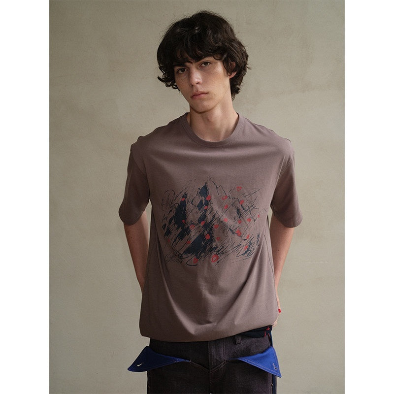 soknot_Abstract_Snow_Mountain_Print_Loose_Fit_Men's_Cotton_Short_Sleeve_T-shirts_MISSTT