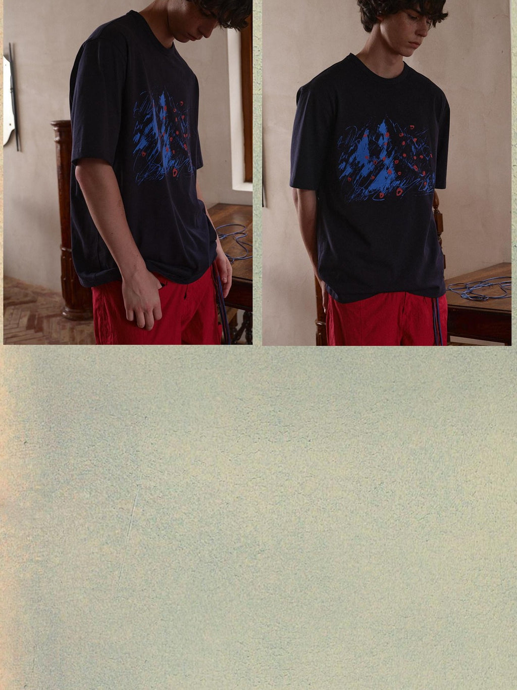 soknot Abstract Snow Mountain Print Loose Fit Men's Cotton Short Sleeve T-shirts