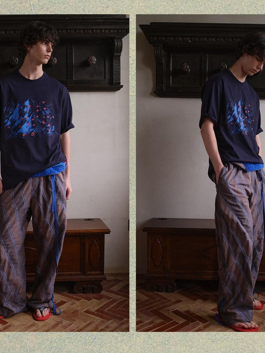 soknot Abstract Snow Mountain Print Loose Fit Men's Cotton Short Sleeve T-shirts