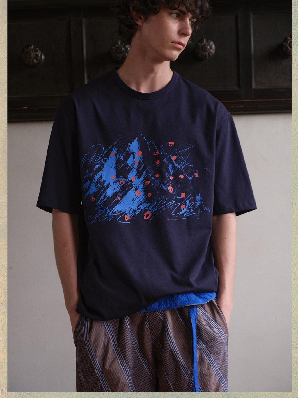 soknot Abstract Snow Mountain Print Loose Fit Men's Cotton Short Sleeve T-shirts
