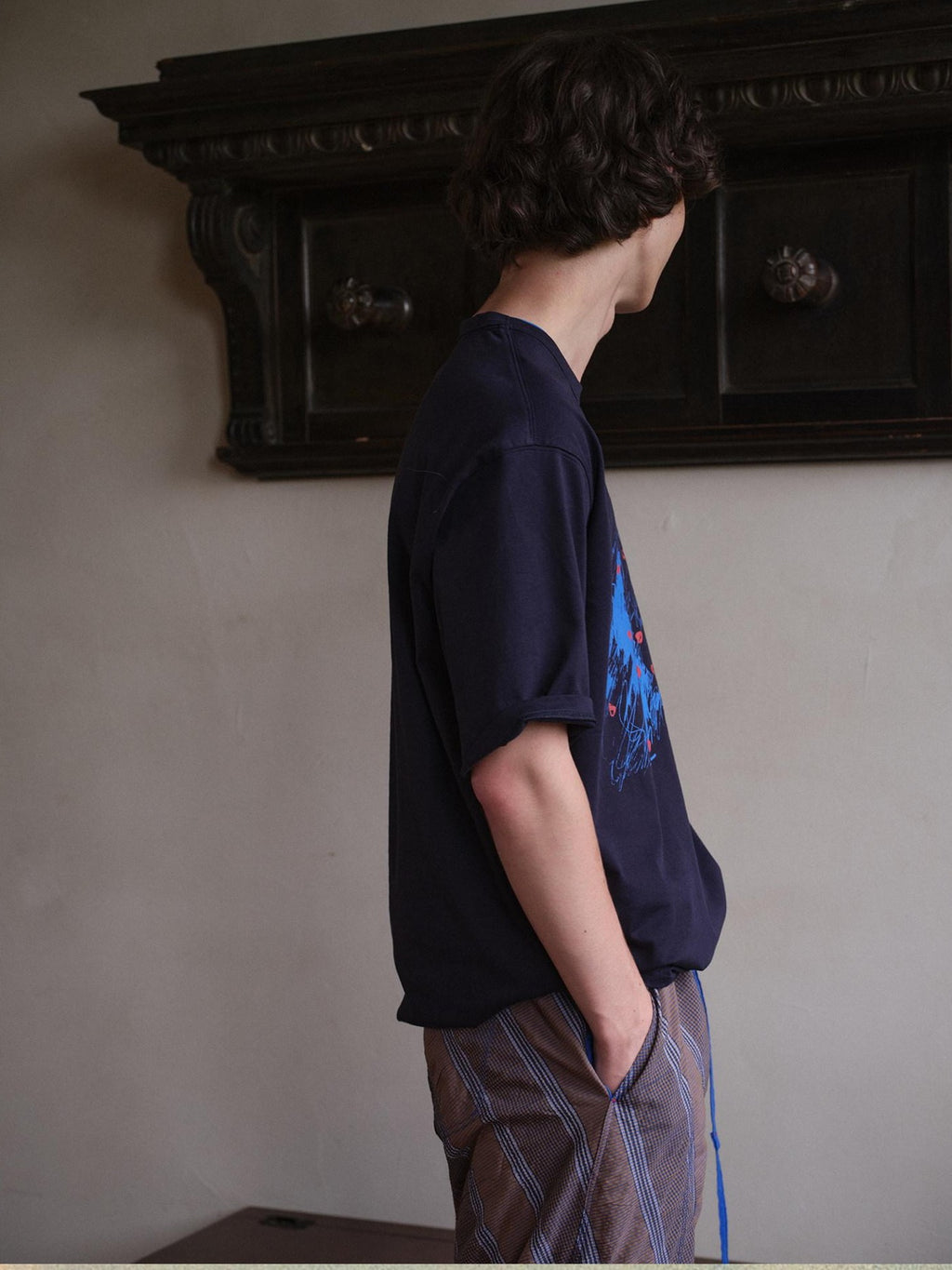 soknot Abstract Snow Mountain Print Loose Fit Men's Cotton Short Sleeve T-shirts