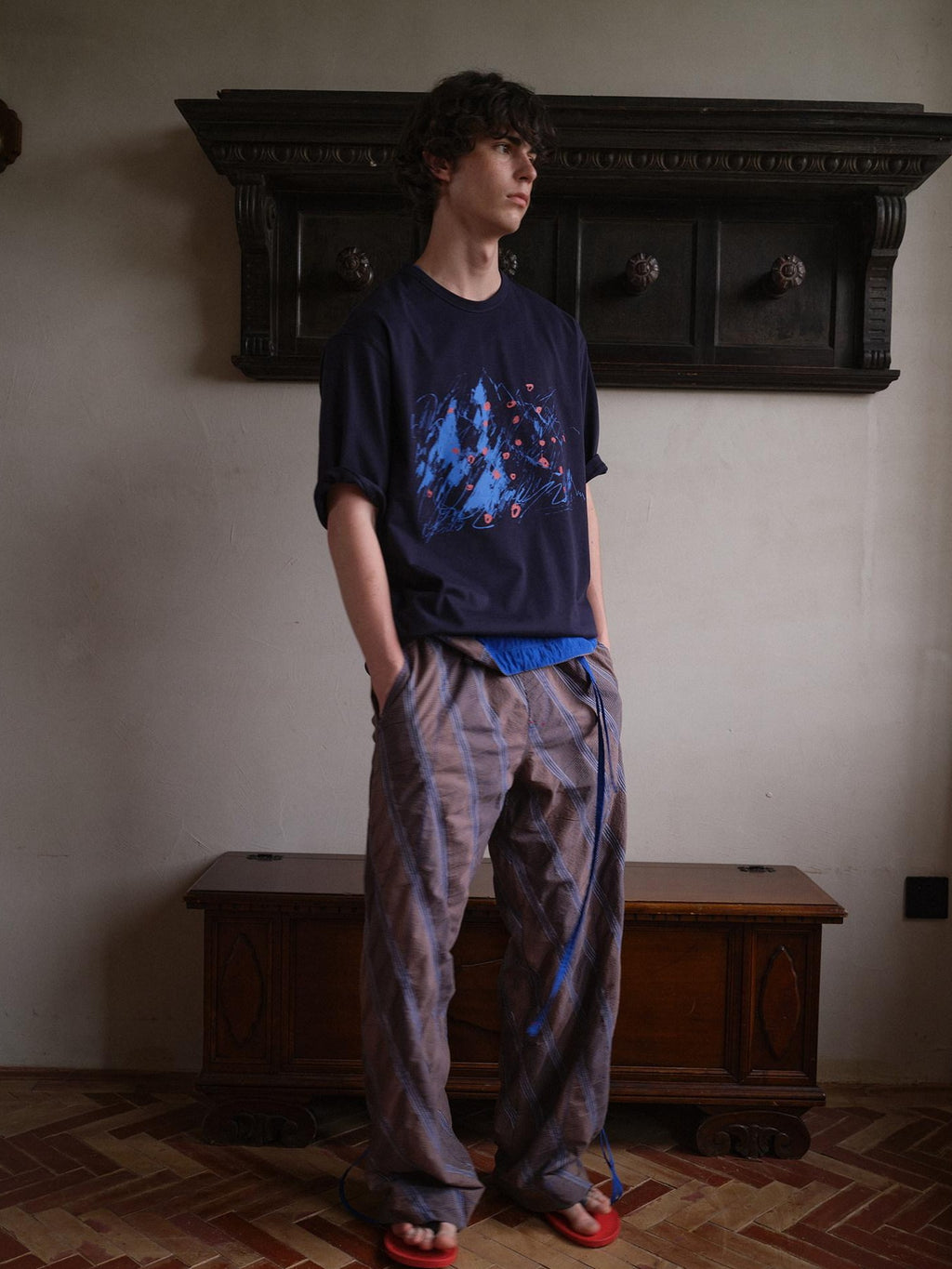 soknot Abstract Snow Mountain Print Loose Fit Men's Cotton Short Sleeve T-shirts