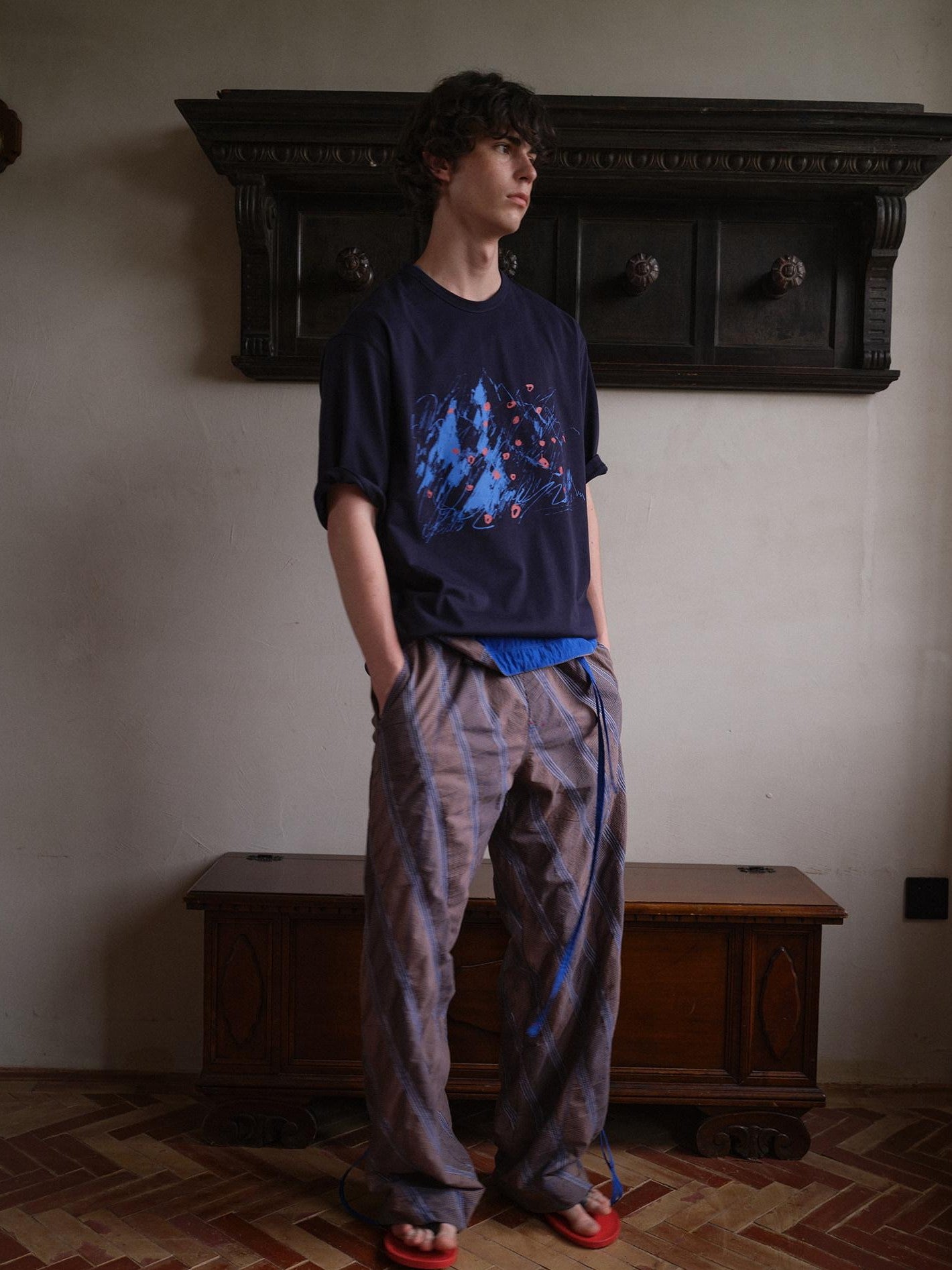 soknot Abstract Snow Mountain Print Loose Fit Men's Cotton Short Sleeve T-shirts