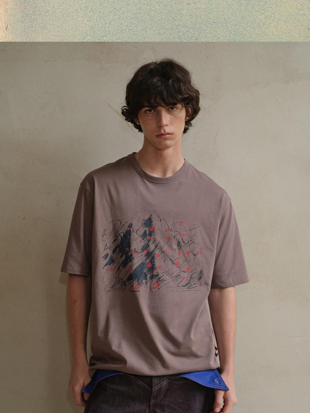 soknot Abstract Snow Mountain Print Loose Fit Men's Cotton Short Sleeve T-shirts