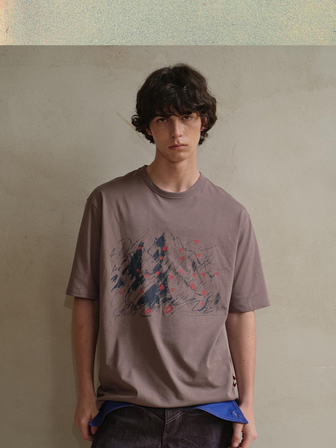 soknot Abstract Snow Mountain Print Loose Fit Men's Cotton Short Sleeve T-shirts